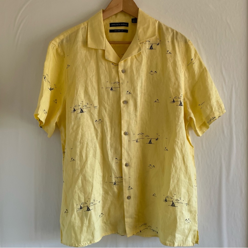 Sacks Fifth Avenue Yellow Linen Men’s Shirt Size L